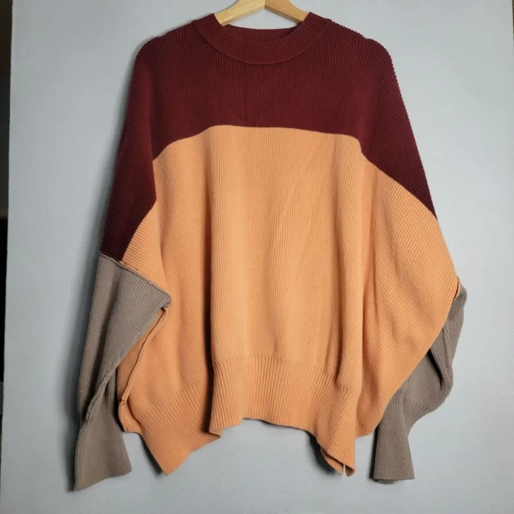 Free People Easy Street Colorblock Sweater M Oversized Slouchy Fisherman Boho